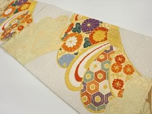 花々に亀甲模様織出し袋帯